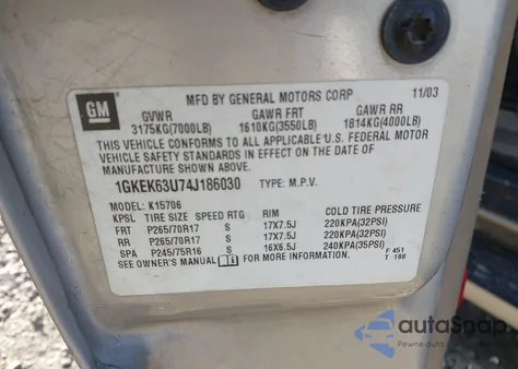 2004 GMC Yukon Denali из США, поврежденный, VIN 1GKEK63U74J186030